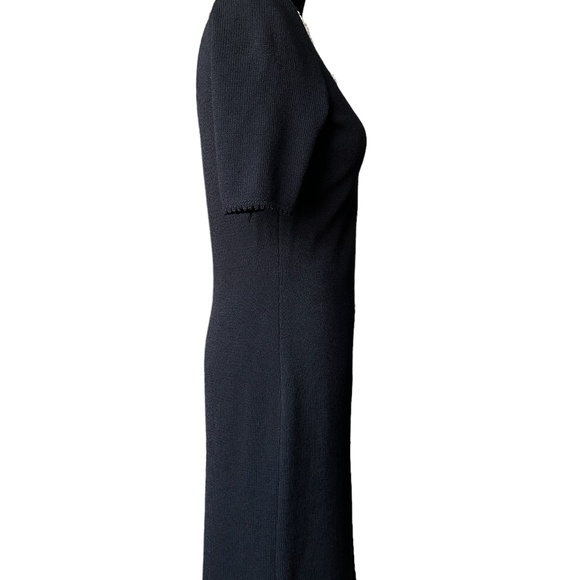 St. John Black Dress Santana Knit w/Scalloped Trimming Size 4 - Picture 2 of 10